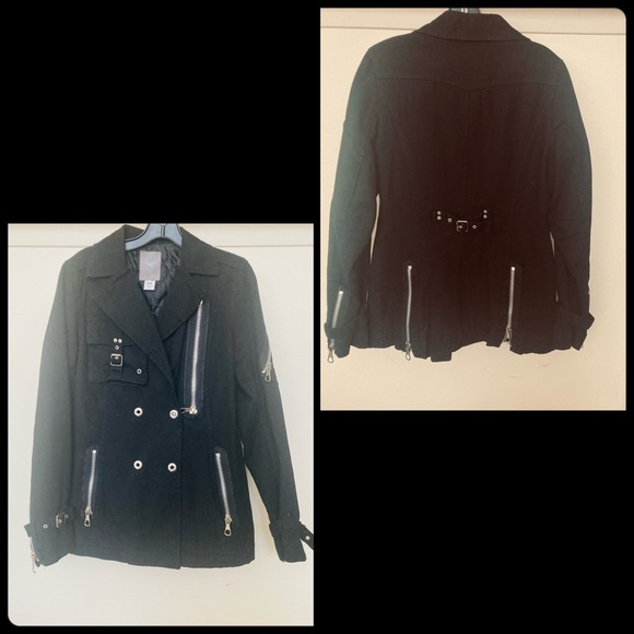 Medium Black coat w/ silver zippers - Picture 1 of 1